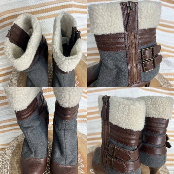 Elle‎ Faux Fur & Wool Sherpa Lined Zip-Up Buckle Boots | Size 6.5M - Picture 15 of 17